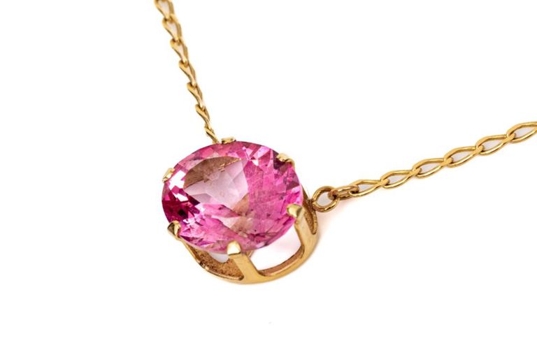 14k Gold Pink Topaz Pendant Necklace