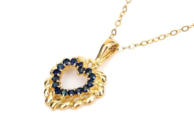 14k Gold Sapphire Heart Pendant Necklace