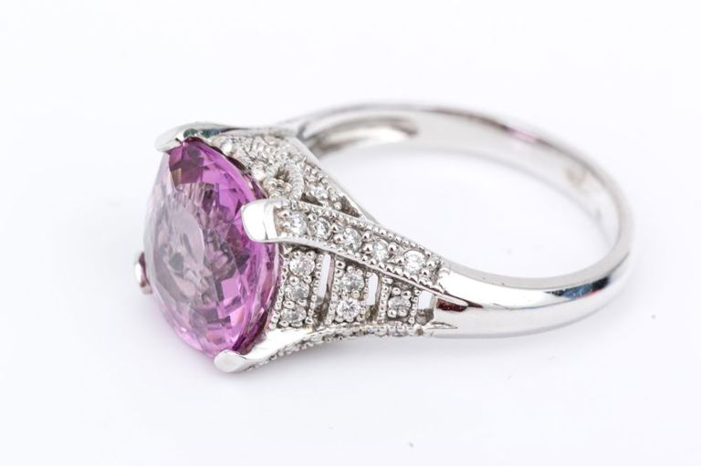 14k White Gold Pink Tourmaline and Diamond Ring