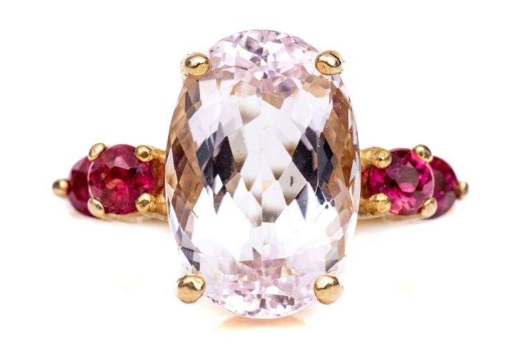 14k Yellow Gold Morganite and Tourmaline Ring
