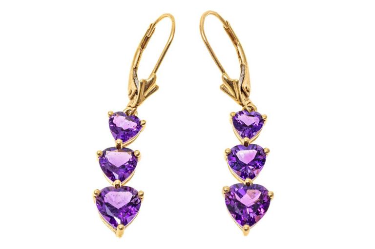 14k Yellow Gold Amethyst Drop Earrings
