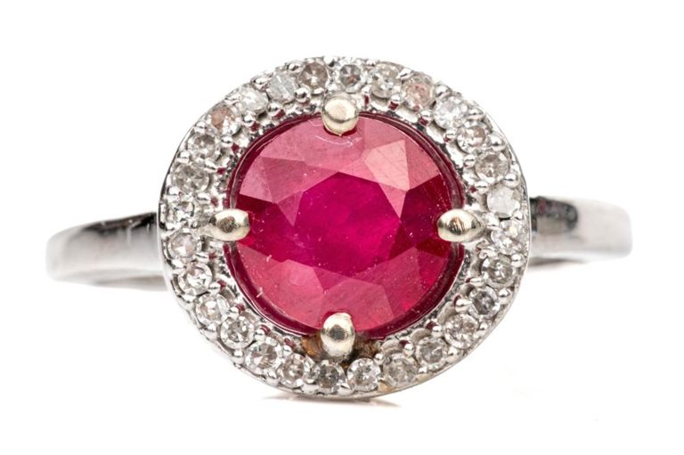10k White Gold Ruby and Diamond Ring