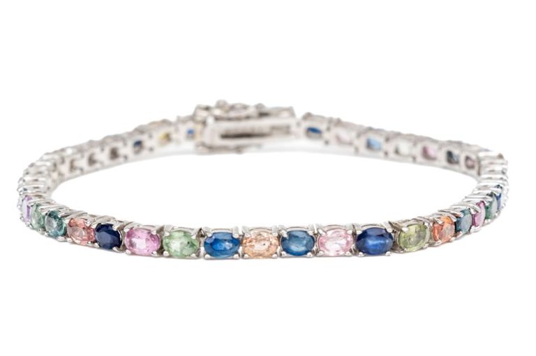 Sterling Silver Multi-Color Sapphire Line Bracelet