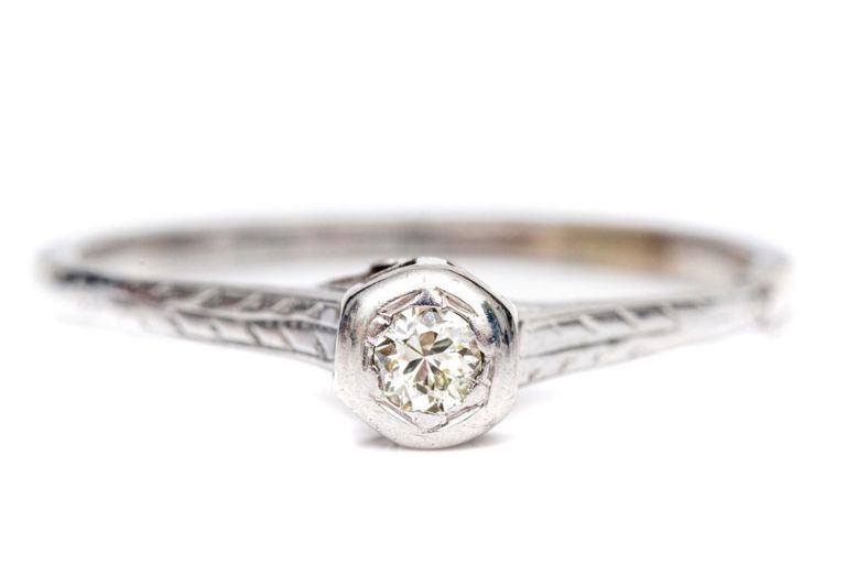 14k White Gold Solitaire Diamond Ring
