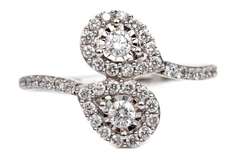 14k White Gold Diamond Bypass Ring