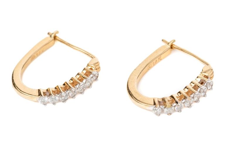 14k Yellow Gold Diamond Hoop Earrings
