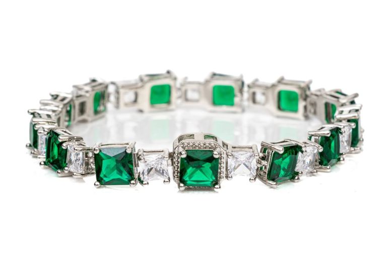 White and Green Cubic Zirconia Line Bracelet