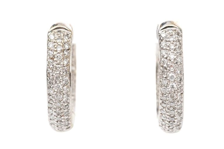 14k White Gold Diamond Hoop Earrings