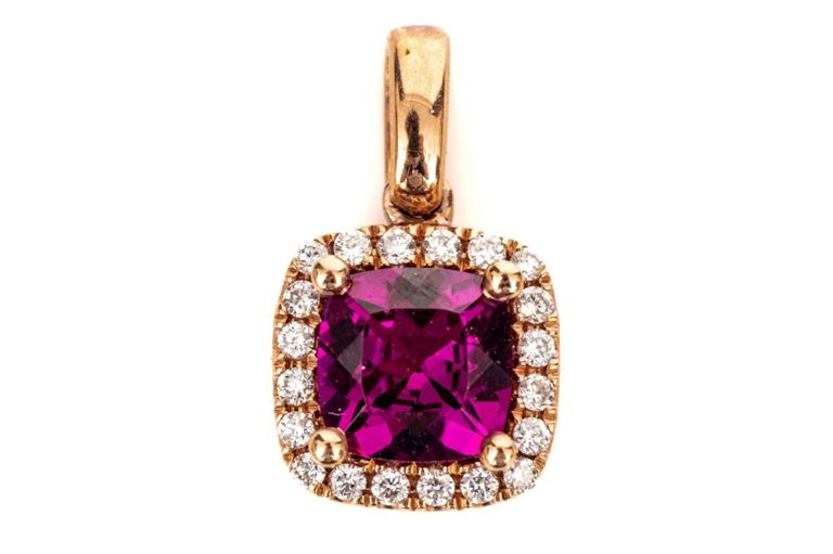 14k Rose Gold Grape Garnet and Diamond Pendant