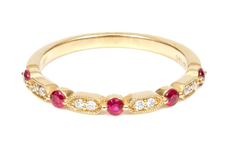 14k Yellow Gold Ruby and Diamond Band Ring