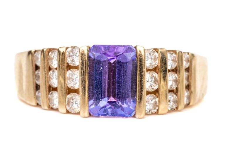 14k Yellow Gold Tanzanite and Diamond Ring