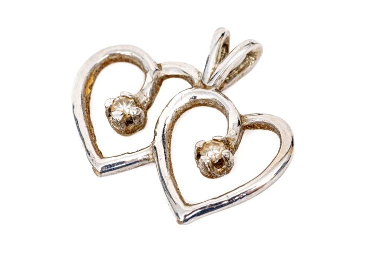 14k White Gold Double Heart Pendant