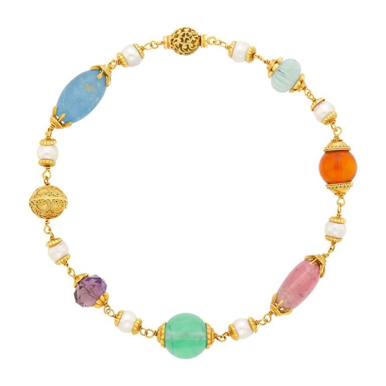 Gold Stone and Pearl Necklace