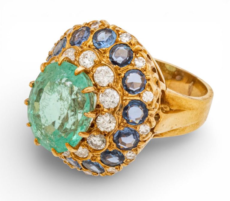 18k Yellow Gold Emerald and Diamond Ring