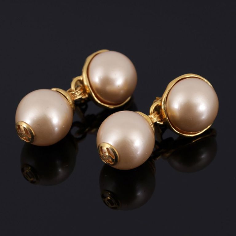 Gold-Tone Metal Pearl Drop Earrings