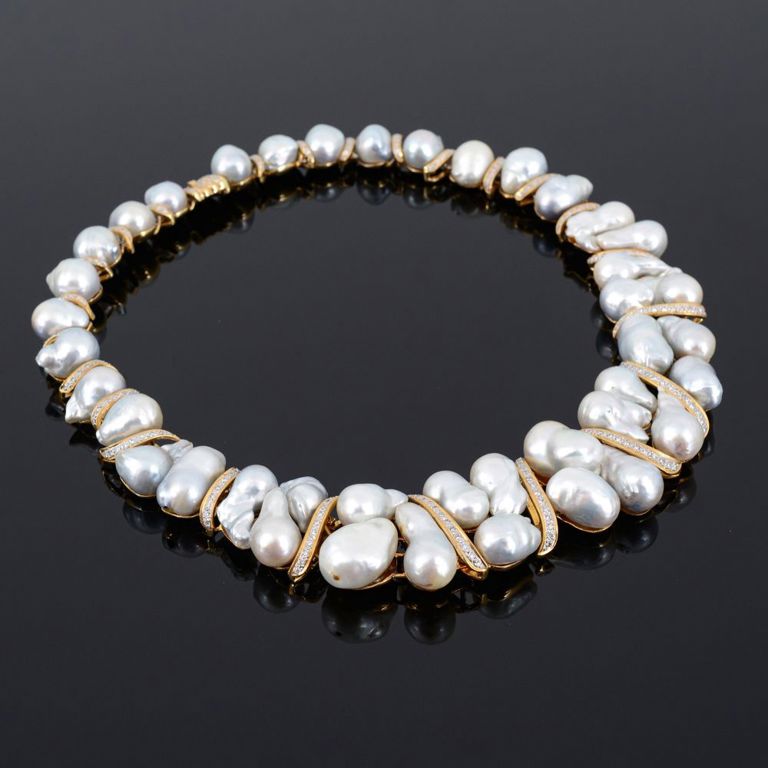 18k Gold Pearl and Diamond Necklace