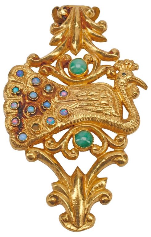 24k Gold Opal and Jade Pendant