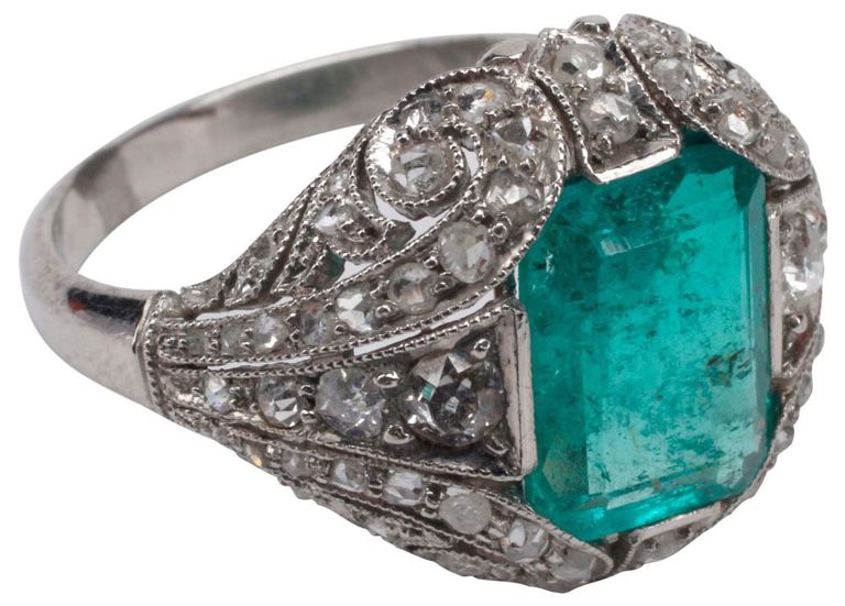 Platinum Emerald and Diamond Ring