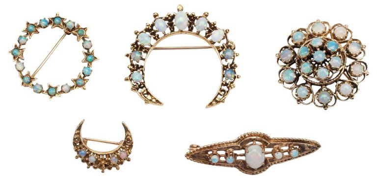 14k Gold Opal Brooches Set