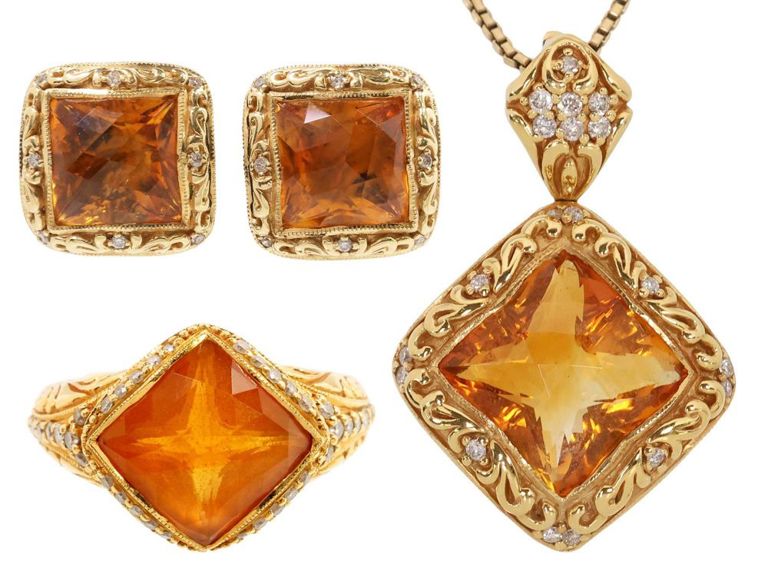18k Gold Citrine and Diamond Set