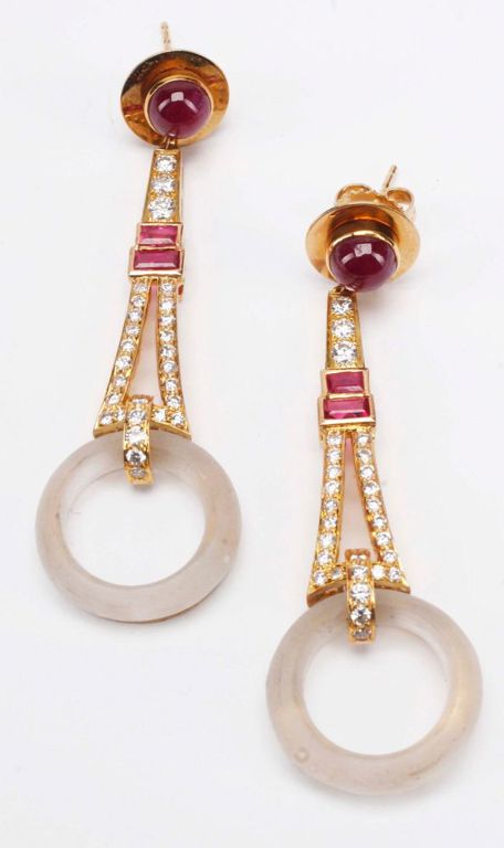18k Gold Ruby and Diamond Earrings