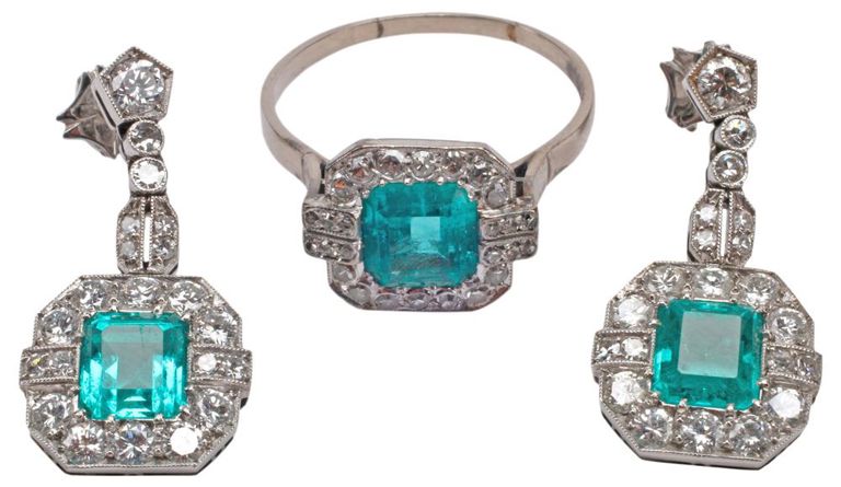 Emerald and Diamond Jewelry Set