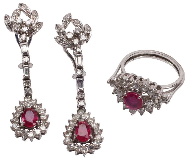 Platinum Ruby and Diamond Jewelry Set