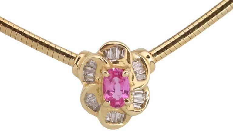 14k Gold Sapphire Diamond Pendant Necklace