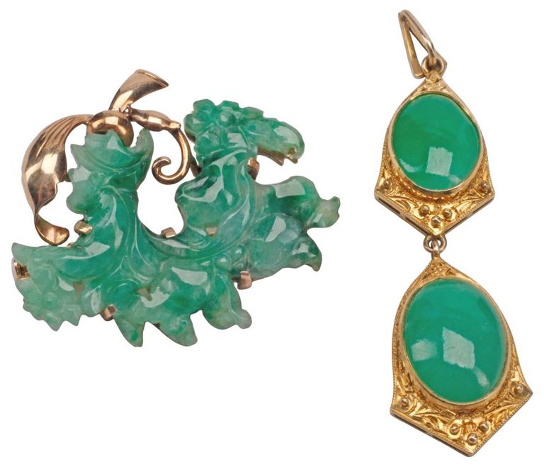14k Gold Jadeite Brooch and Pendant