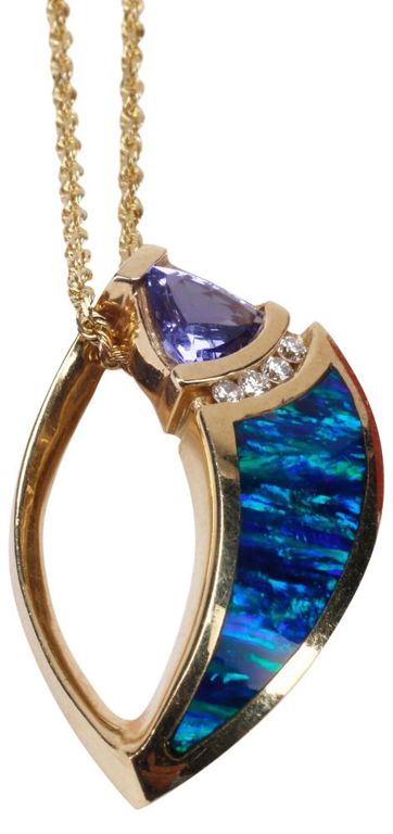 Tanzanite Opal and Diamond Pendant Necklace