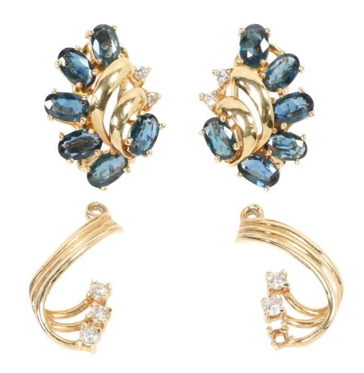 14k Gold Sapphire and Diamond Earrings
