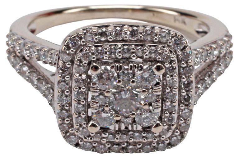 14k Gold Diamond Double Halo Ring