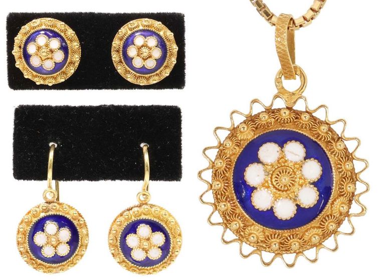 Gold Enamel Demi-Parure Set