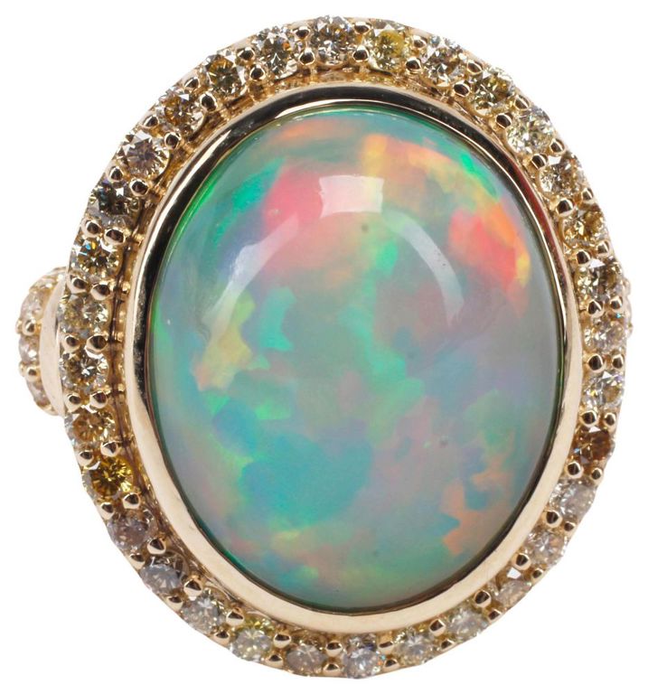 14k Gold Opal and Diamond Ring