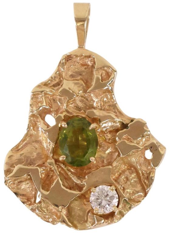 14k Gold Peridot and Diamond Pendant