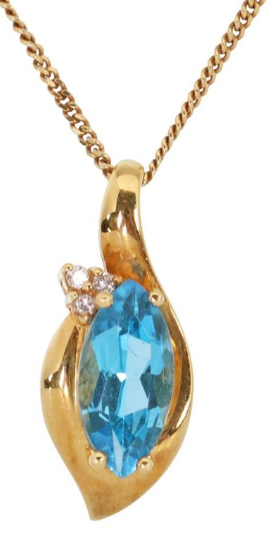 18k Gold Topaz and Diamond Pendant Necklace