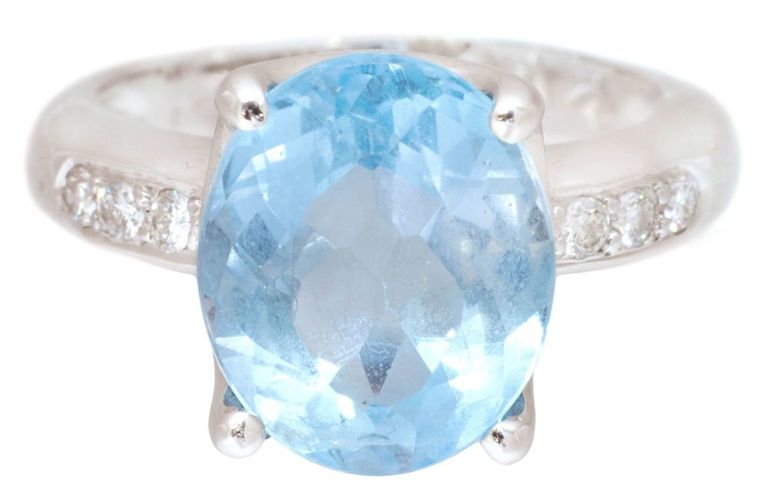 18k White Gold Topaz and Diamond Ring