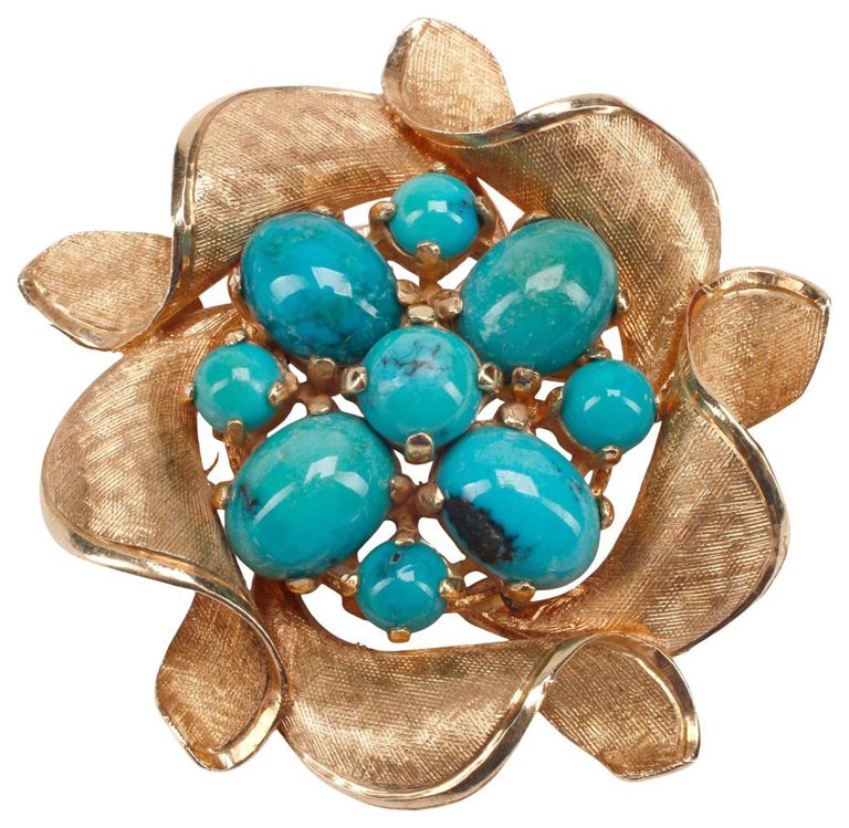 18k Rose Gold Turquoise Brooch