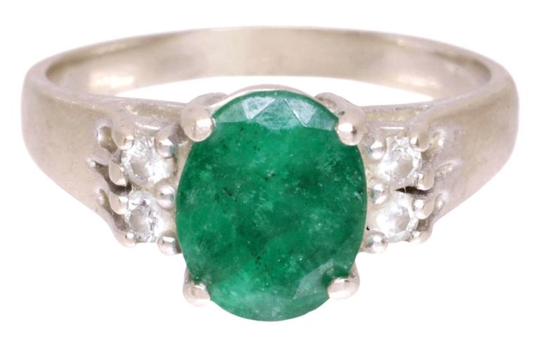 14k White Gold Emerald and Diamond Ring