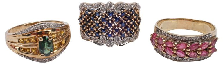 10k Gold Diamond and Gemstone Ring Set