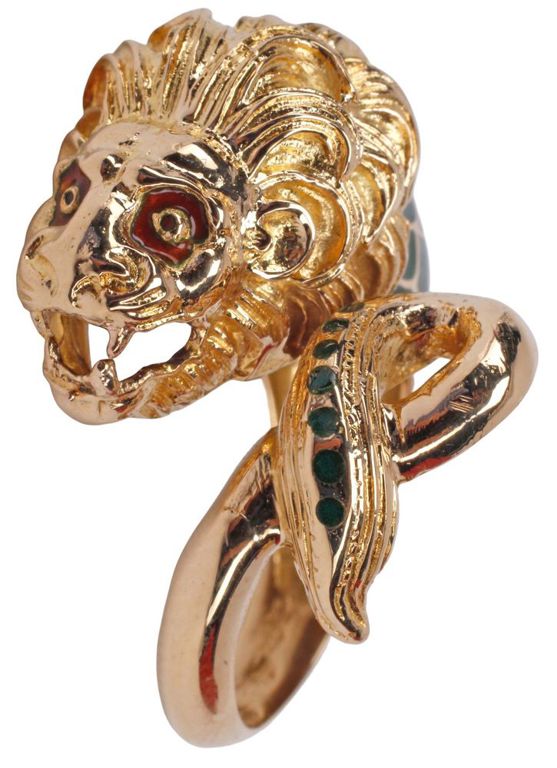 18k Gold Enamel Lion Ring