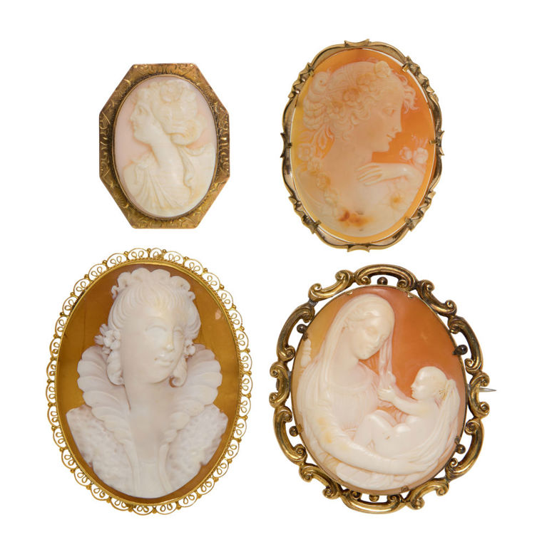Gold Shell Cameo Brooches