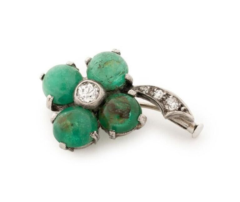 14k Gold Emerald and Diamond Brooch