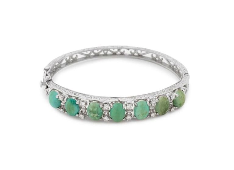 14k Gold Turquoise and Diamond Bangle