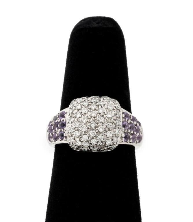 14k White Gold Amethyst and Diamond Ring