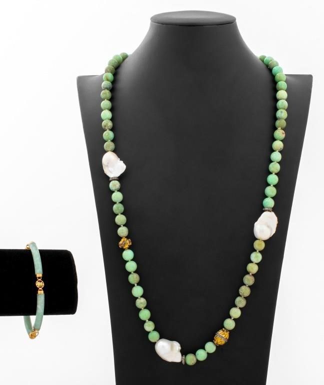 14k Gold Jade Pearl Diamond Jewelry Set
