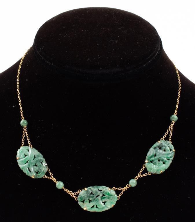 10k Yellow Gold Jade Necklace