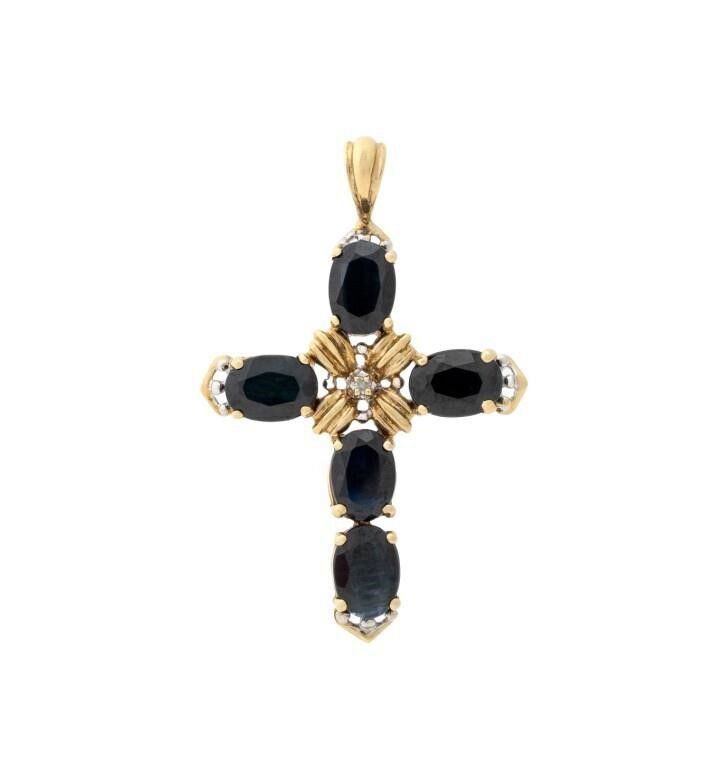 10k Yellow Gold Cross Sapphire Pendant