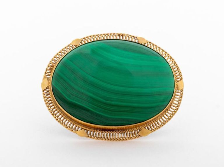 14k Yellow Gold Malachite Brooch Pendant