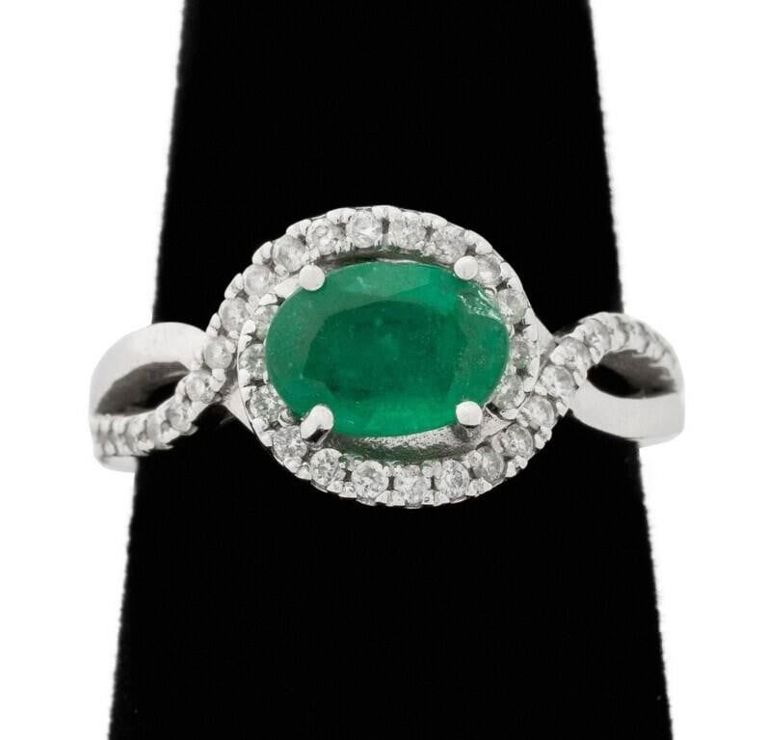 14k White Gold Emerald and Diamond Ring